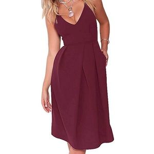 NWT Maroon Sleeveless Backless Midi Dress